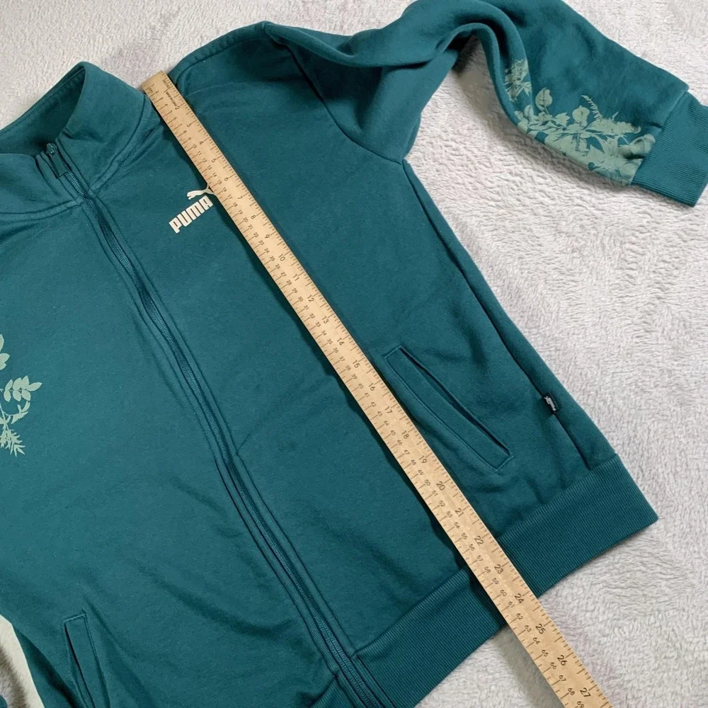 Puma Track Jacket Womens Small Teal Floral Full‎ Zip Sweatshirt Cotton Blend - Picture 8 of 15